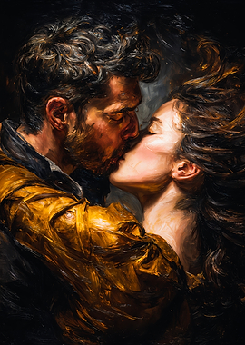 Man Woman Kissing Impasto Painting