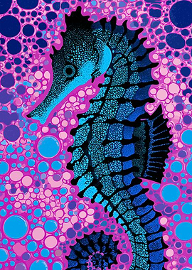 Vibrant Seahorse with Bubble Background