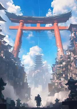 Samurai in a Japanese Cityscape