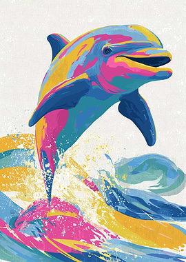 Colorful Dolphin Leaping Through Waves