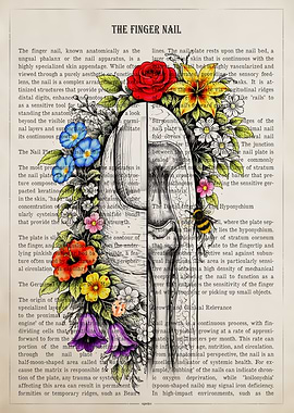 Anatomical Finger Nail with Flowers