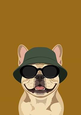 French Bulldog Wearing Sunglasses and Hat
