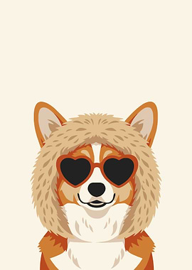 Corgi Dog Wearing Heart Sunglasses