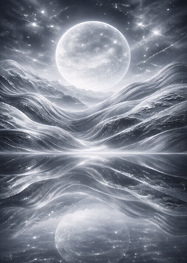 Surreal Moonlit Landscape Reflection
