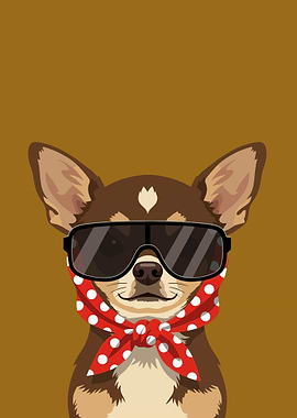 Chihuahua Dog Wearing Sunglasses and Scarf
