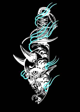 Japanese Oni Mask and Katana