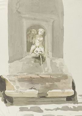 Fountain with Cherub and Dolphin Spout