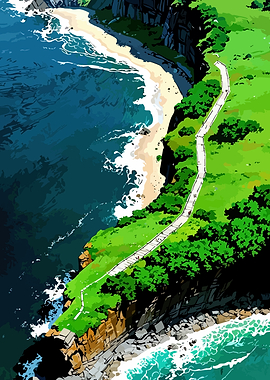Coastal Path Overlooking Beach and Ocean