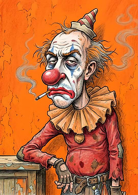 Sad Clown Smoking Cigarette