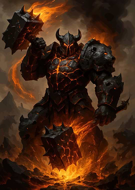 Fiery Warrior with Hammers