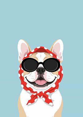 French Bulldog Wearing Scarf and Sunglasses