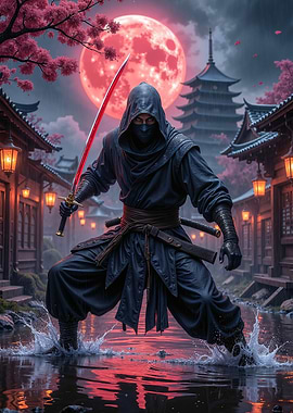 Ninja Warrior Under a Blood Moon