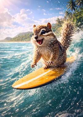 Chipmunk Surfing a Wave