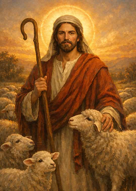 Jesus the Good Shepherd with Sheep