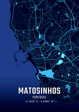 Matosinhos Portugal Midnight City Map
