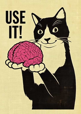 Cat Holding a Brain
