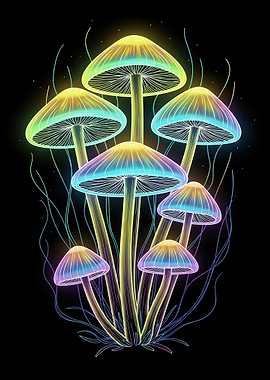 Rainbow Neon Mushrooms