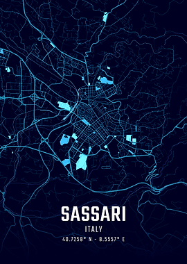 Sassari Midnight City Map