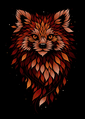 Fox made of autumn leaves