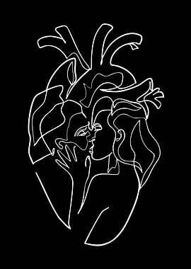 Couple Kissing Inside Heart Outline