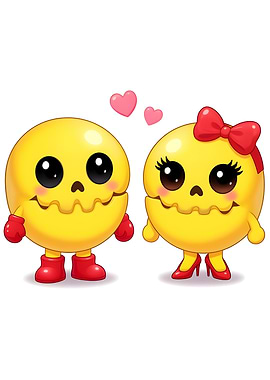 Cute Chibi Skull Couple with Hearts