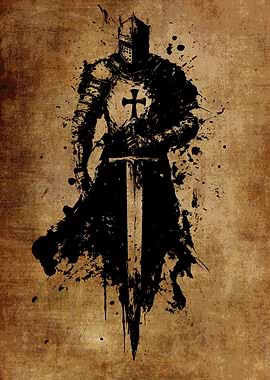 Knight with Sword on Grunge Background
