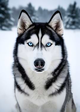 Husky in a Snowy Forest