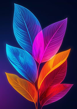 Neon Leaves on Dark Background