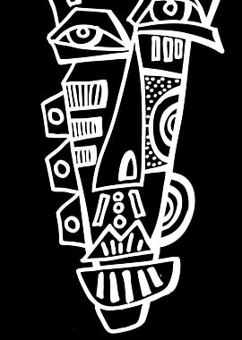 Abstract Tribal Face Illustration