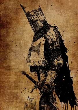Knight with Sword on Grunge Background