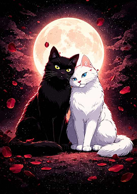 Romantic Cats Under the Moon