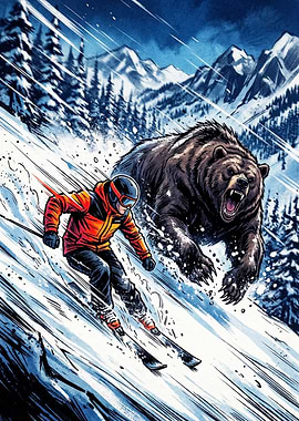 Skier pursued by a bear