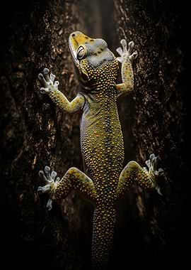 Tokay Gecko on Tree Bark