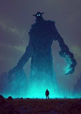 Giant Cosmic Being and Lone Figure