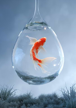 Koi Fish in a Water Droplet