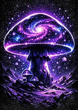 Cosmic Mushroom Galaxy Landscape