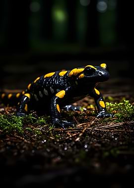 Fire Salamander on Forest Floor