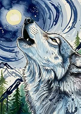 Wolf Howling at the Moon