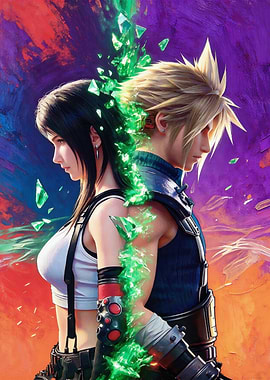 Cloud and Tifa with Green Crystals