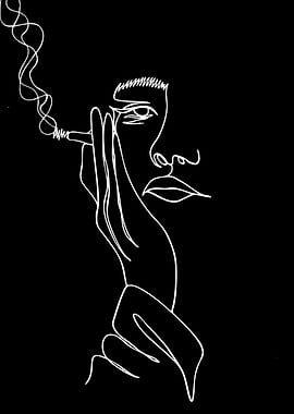 Minimalist Line Art of Person Smoking