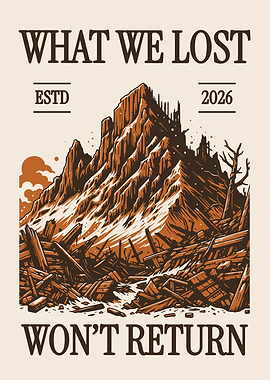 Mountain Ruins Poster Vintage Engraving Style Landscape Wall Art Inspirational Nature Decor