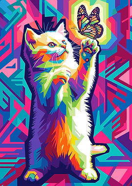 Kitten Playing with Butterfly