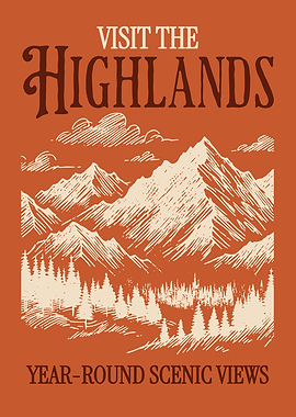 Mountain Landscape Poster Vintage Engraving Style Nature Wall Art Travel Scenic Decor