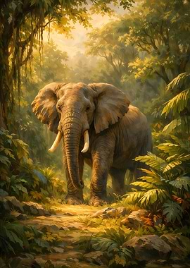 Majestic African Elephant In A Lush Jungle