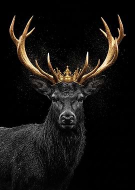 Majestic Deer with Golden Crown