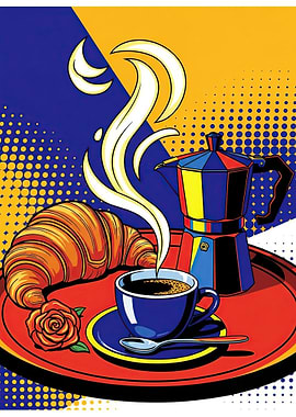 Pop Art Coffee and Croissant Breakfast