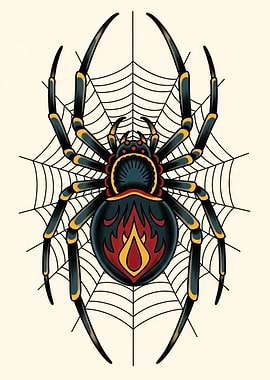 Spider on a Web Tattoo Design