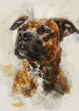 Brindle Dog Portrait Sketch