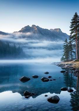 Misty Mountain Lake Sunrise