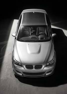 silver BMW M5 e60 top view poster
